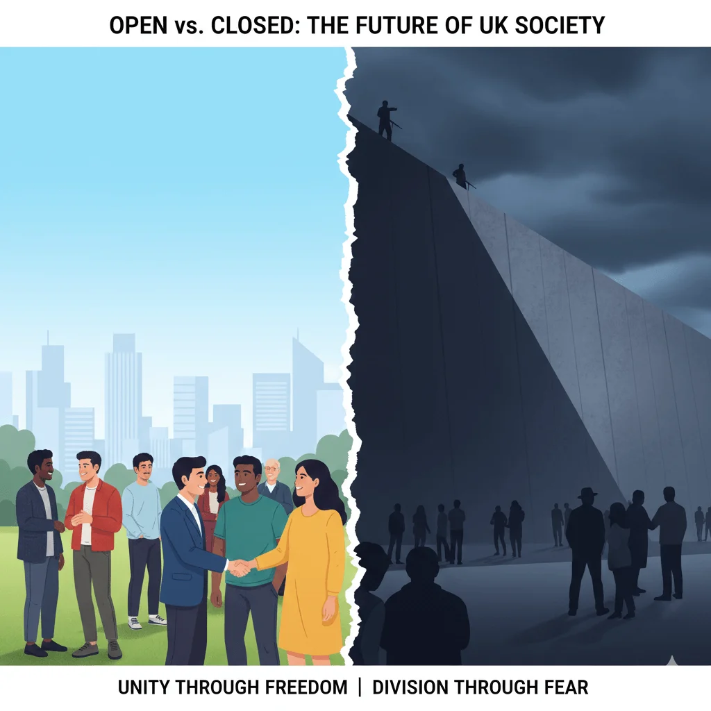 Split visual representing the open and closed views of Islamophobia, contrasting diversity with unfounded hostility. Explore the origins of the term ‘Islamophobia’ from the 1997 Runnymede Trust report, its global adoption by the UN and OIC, and the critical debate around its definition, free speech, and equality law in democratic states.