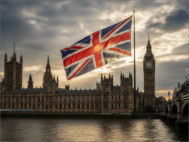 The Union Flag flying at the Houses of Parliament.