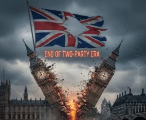 Fractured British political landscape 2026.